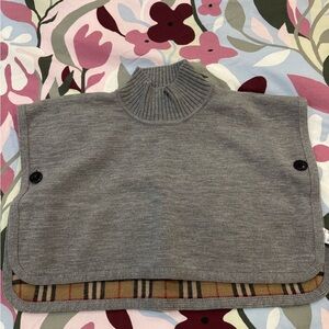 Burberry Kids Gray Knit Poncho with Plaid Lining
